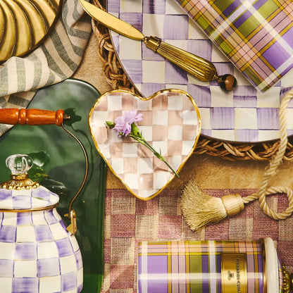 Violet Check Fluted Ceramic Heart Plate