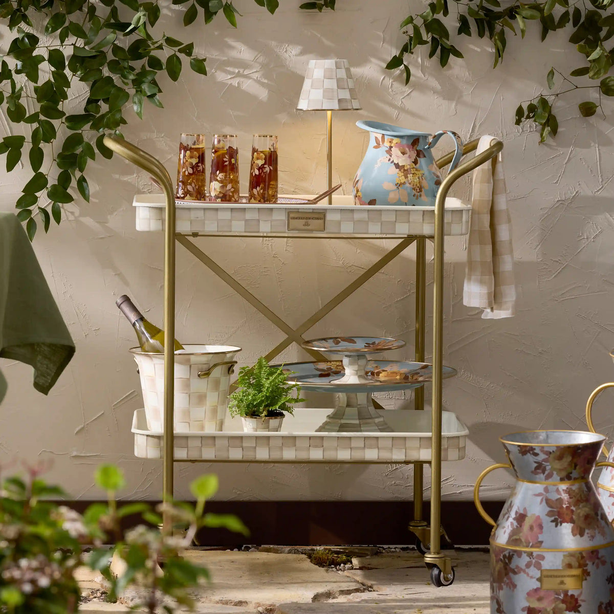 Mocha Check 3-Tier Kitchen Cart