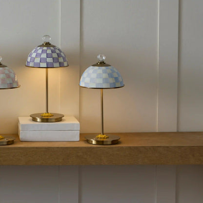 Violet Check LED Rechargeable Dome Table Lamp