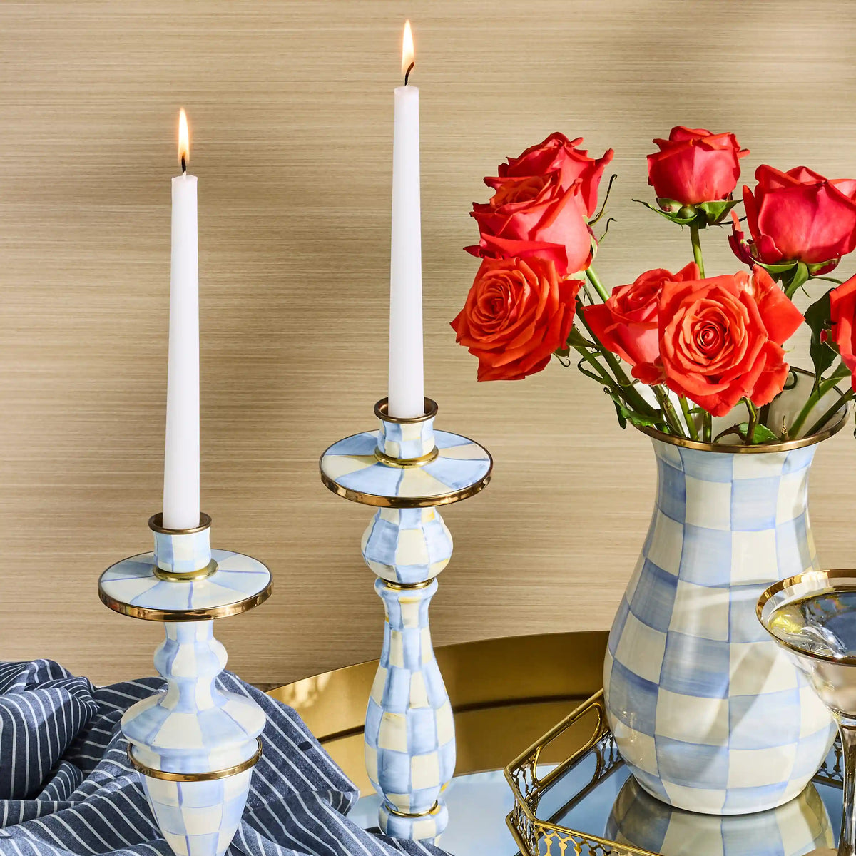 Violet Check Small Candlestick