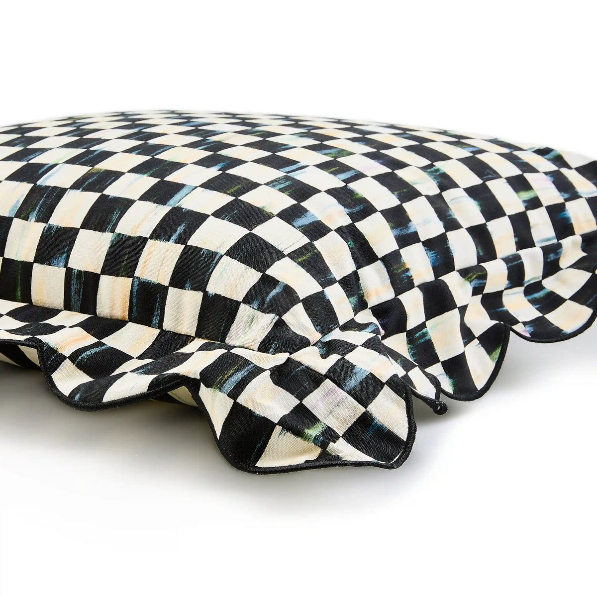 Mocha Check Reversible Scalloped Lumbar Throw Pillow