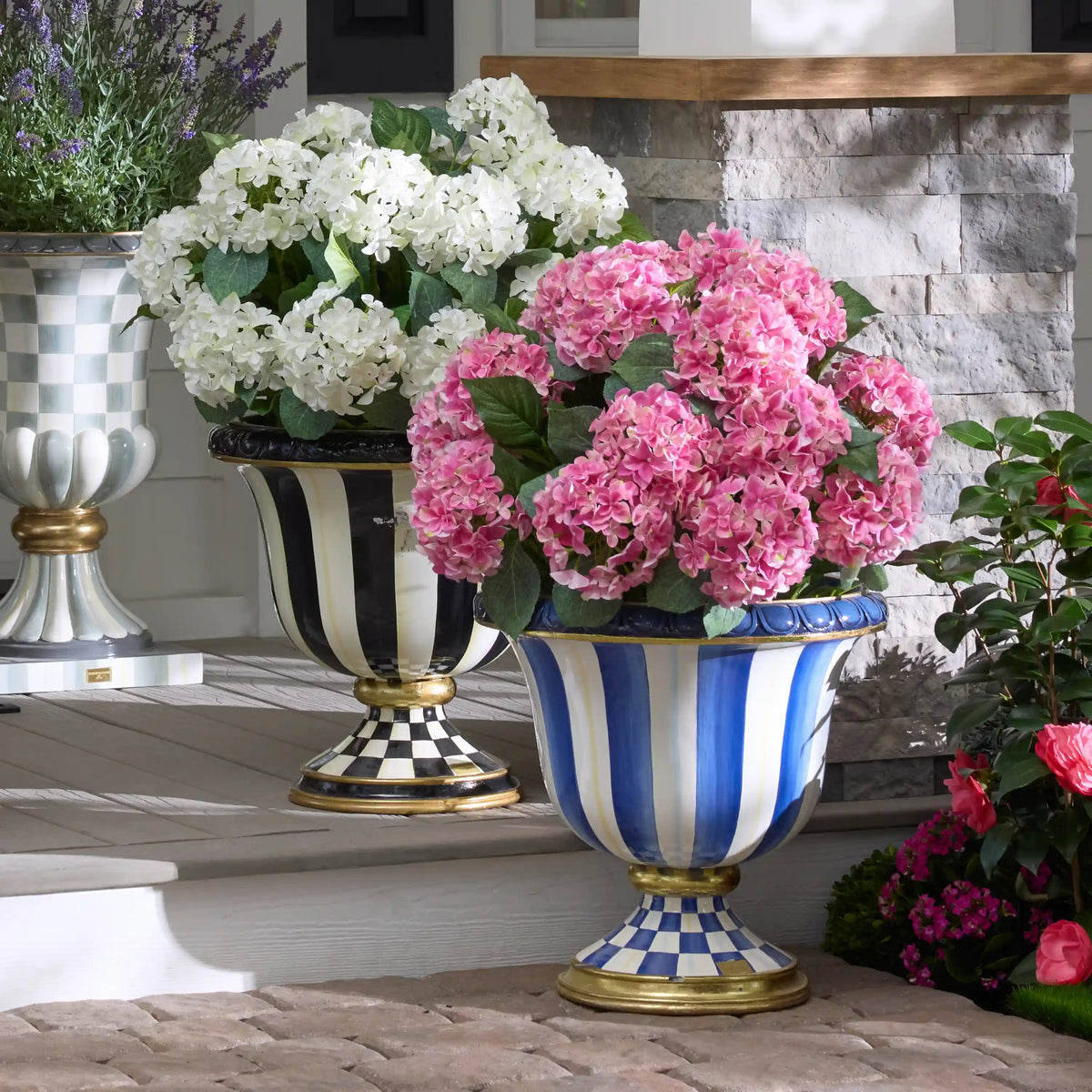 Sterling Check Pedestal Urn