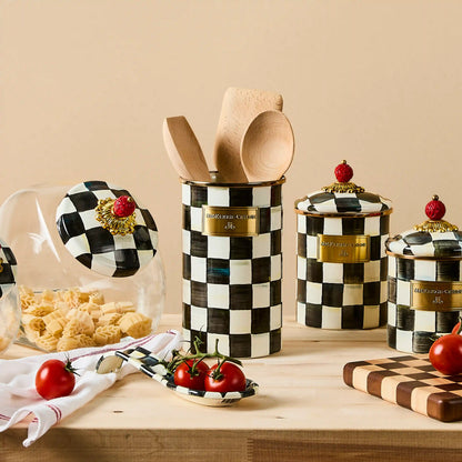 Mocha Check Utensil Holder