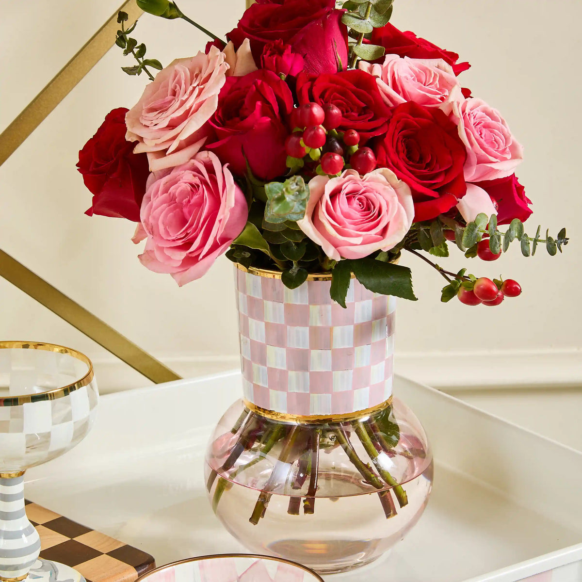 Sterling Check Glass Vase