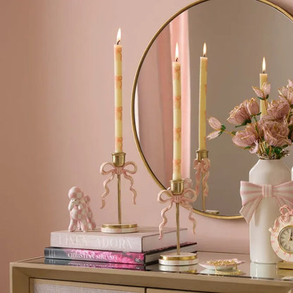 Pink Bow Dinner Candles, Set of 2