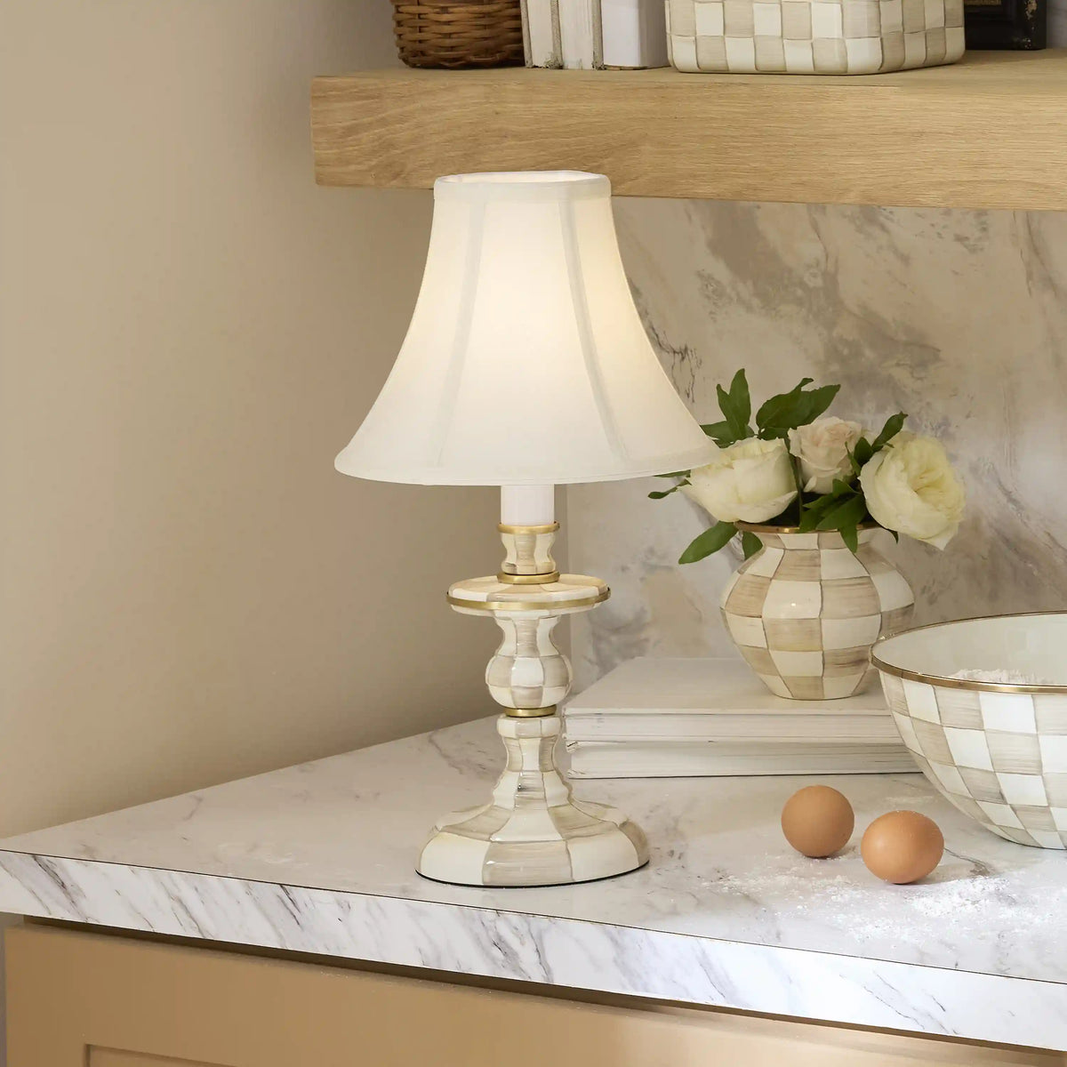 Mocha Check Candlestick Lamp