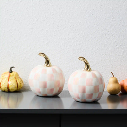 Classic Orange Check Mini Pumpkin Set of 2
