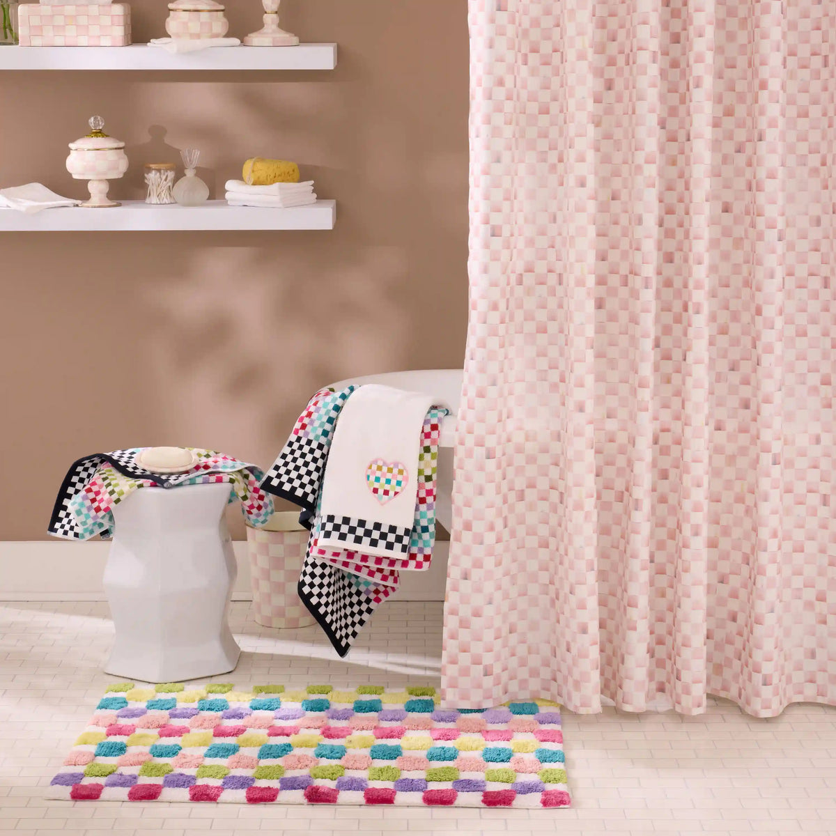 Rosy Check Shower Curtain