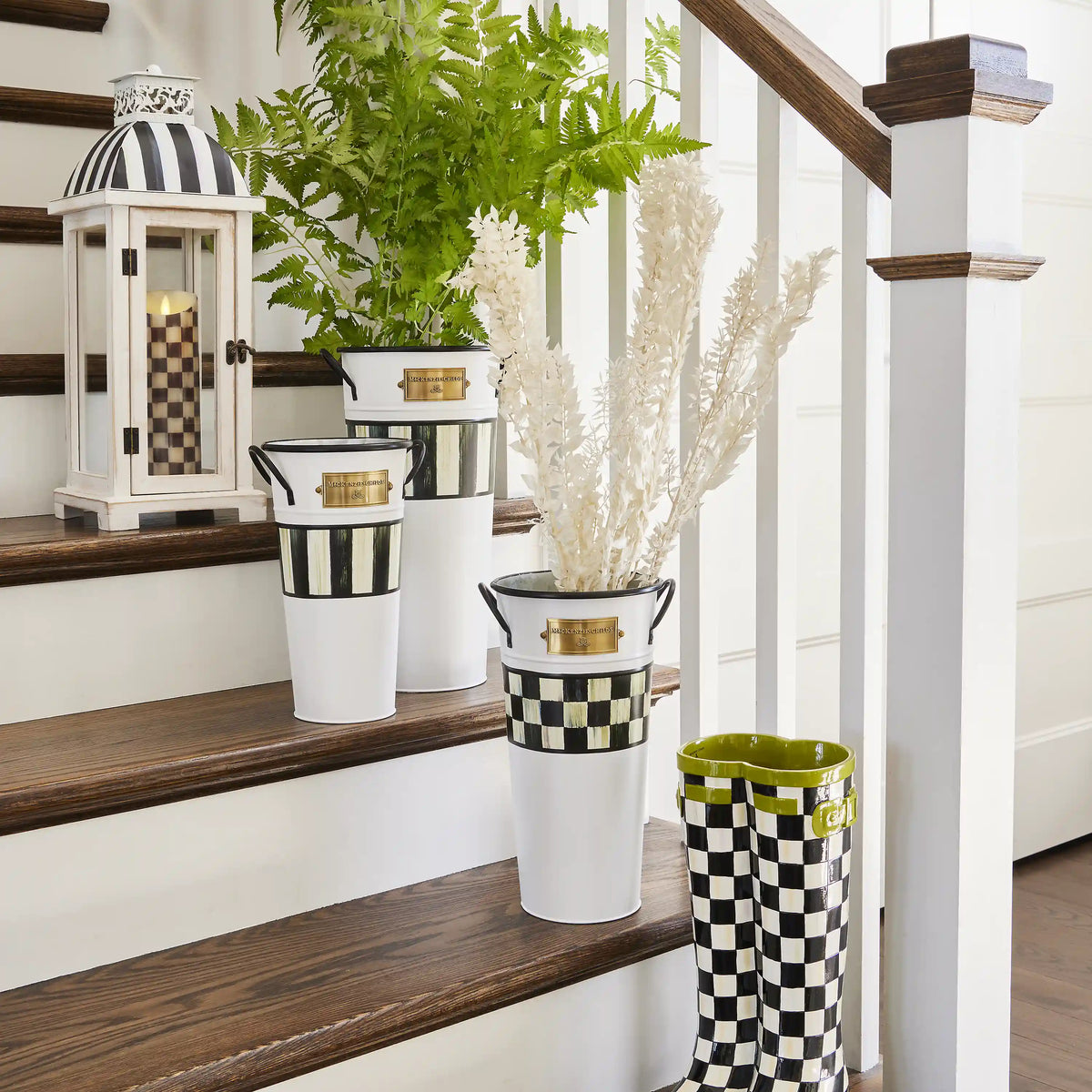 Rosy Stripe Flower Buckets, Set of 3