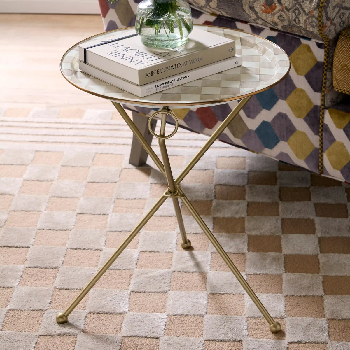 Courtly Check Enamel Tilt Accent Table