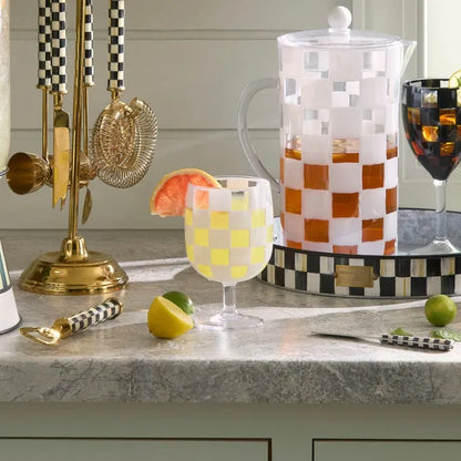 White Check Acrylic Water Goblets, Set of 4