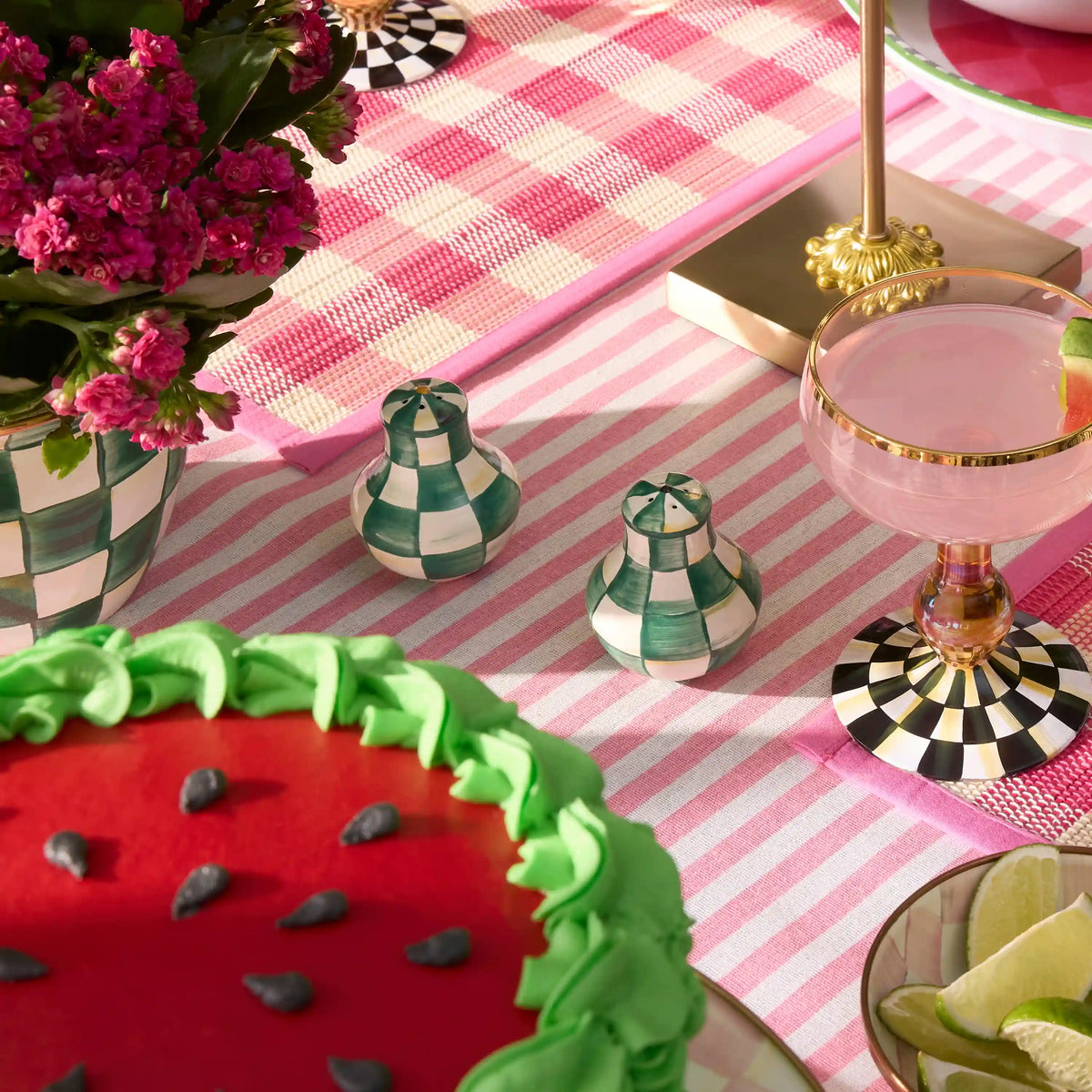 Violet Check Large Salt & Pepper Shakers