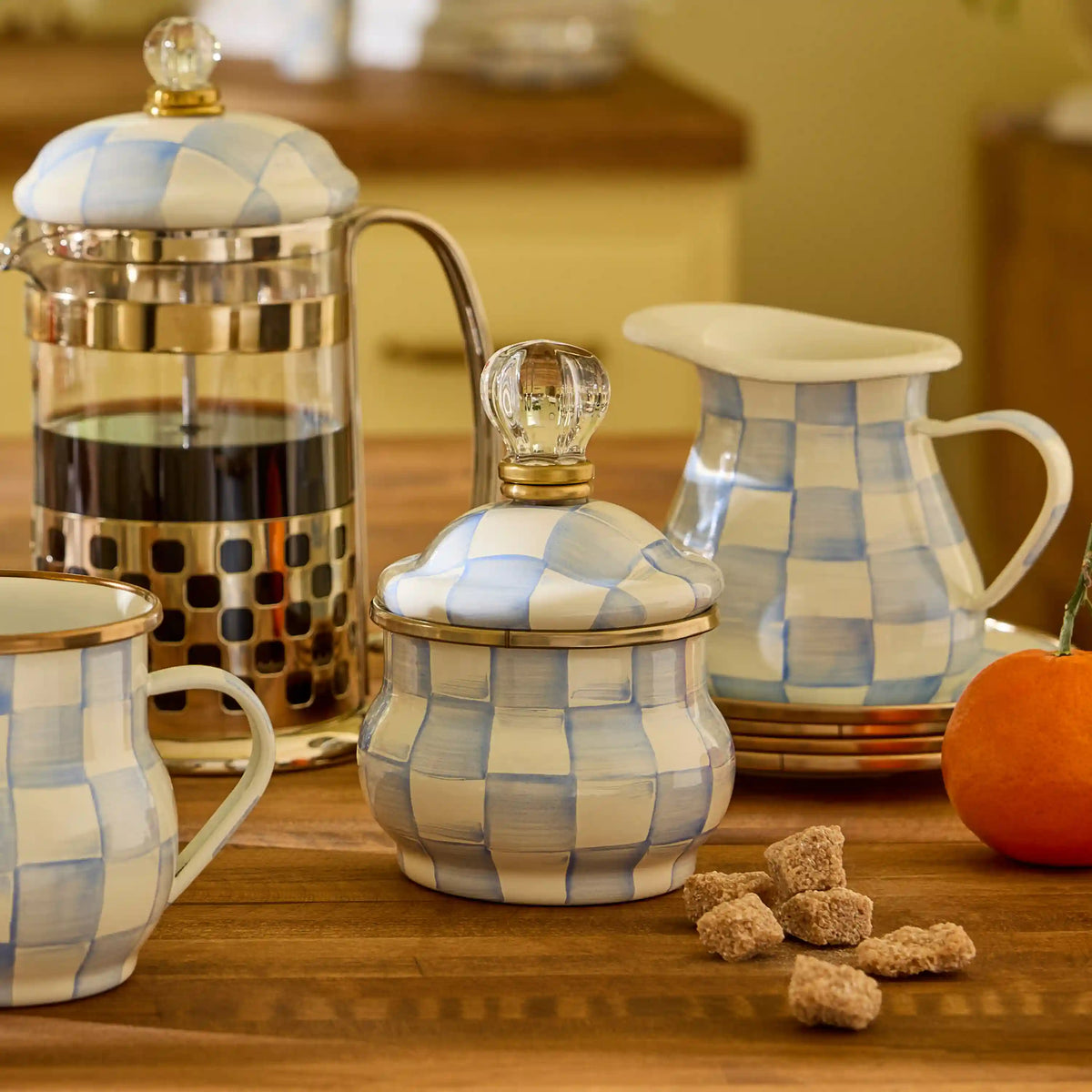 Violet Check Lidded Sugar Bowl