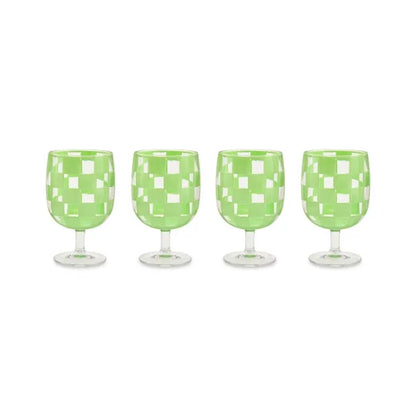 Green Check Acrylic Water Goblets, Set of 4