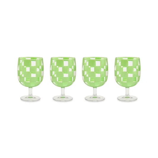 Green Check Acrylic Water Goblets, Set of 4