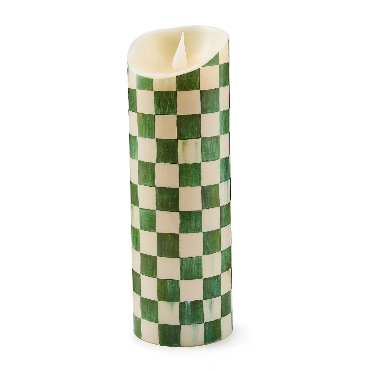Mocha Check Flameless 9" Pillar Candle
