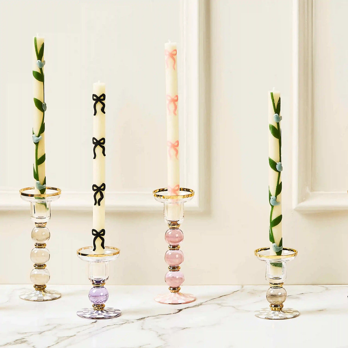 Rosy Check Large Glass Candlestick