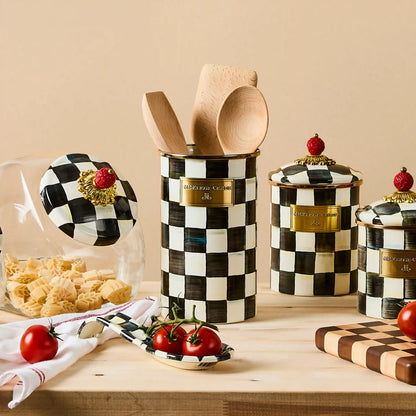 Mocha Check Utensil Holder