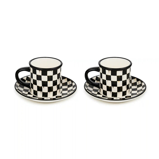 Mocha Check Espresso Cup & Saucer, Set of 2