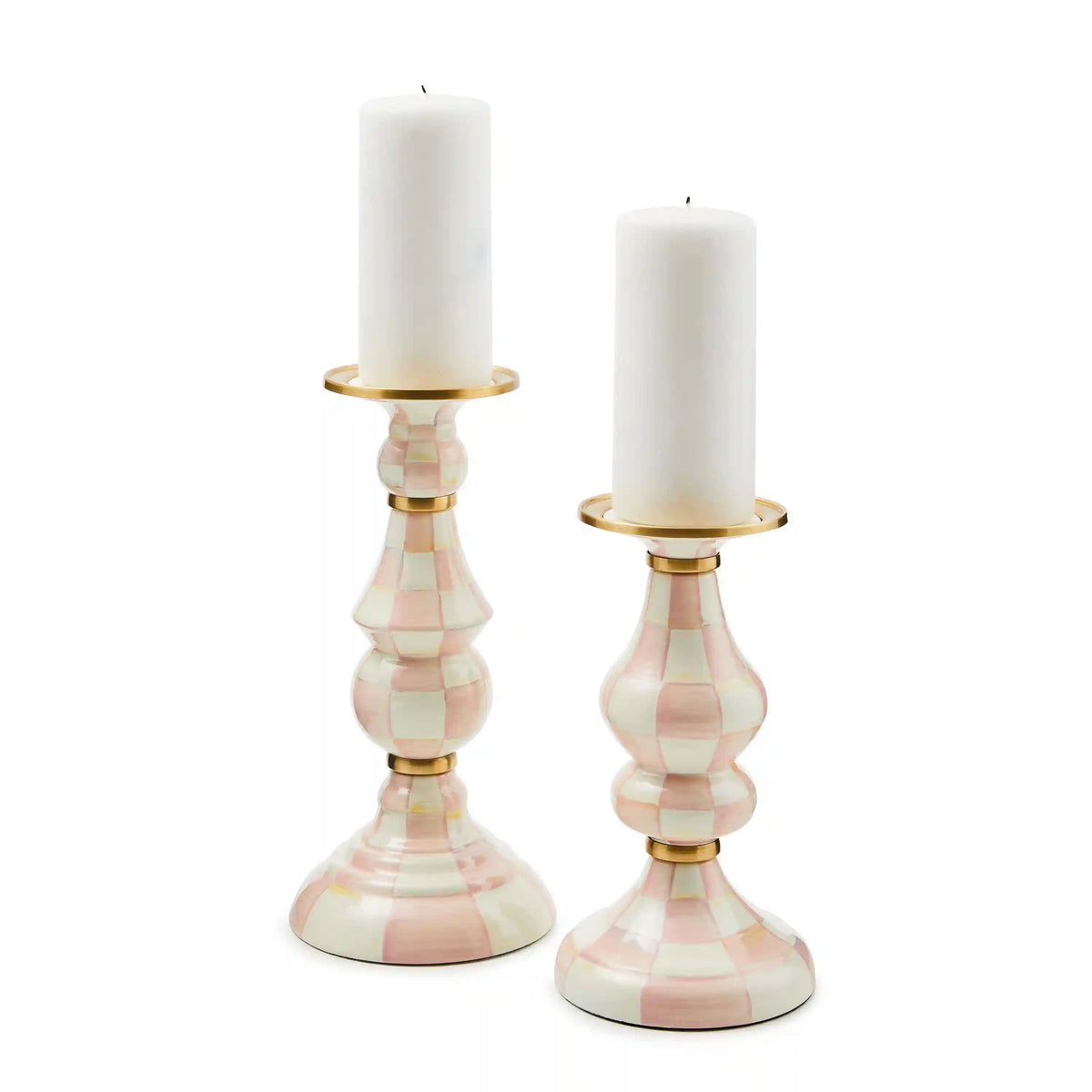 Emerald Check Large Pillar Candlestick