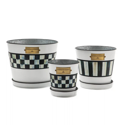 Violet Stripe Pots & Saucers, Set of 3