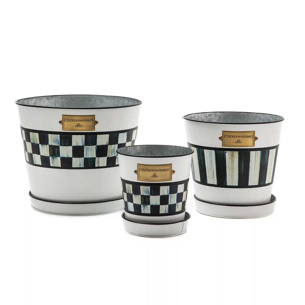 Rosy Stripe Pots & Saucers, Set of 3