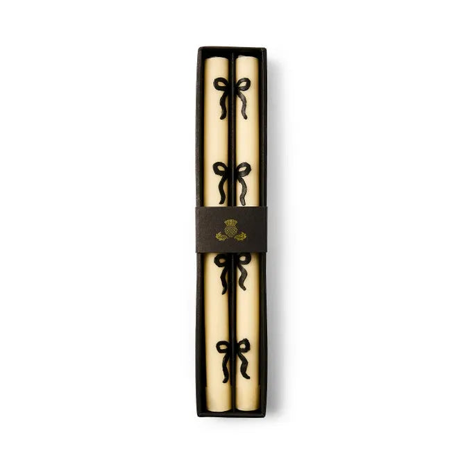Black Bow Dinner Candles, Set of 2