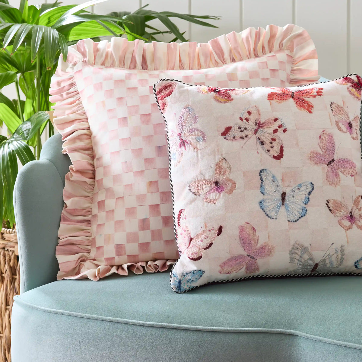 Rosy Stripe Ruffle Throw Pillow