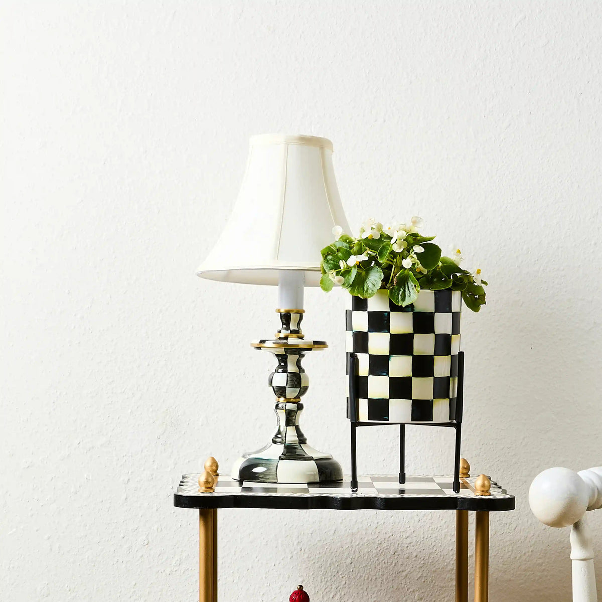 Mocha Check Candlestick Lamp