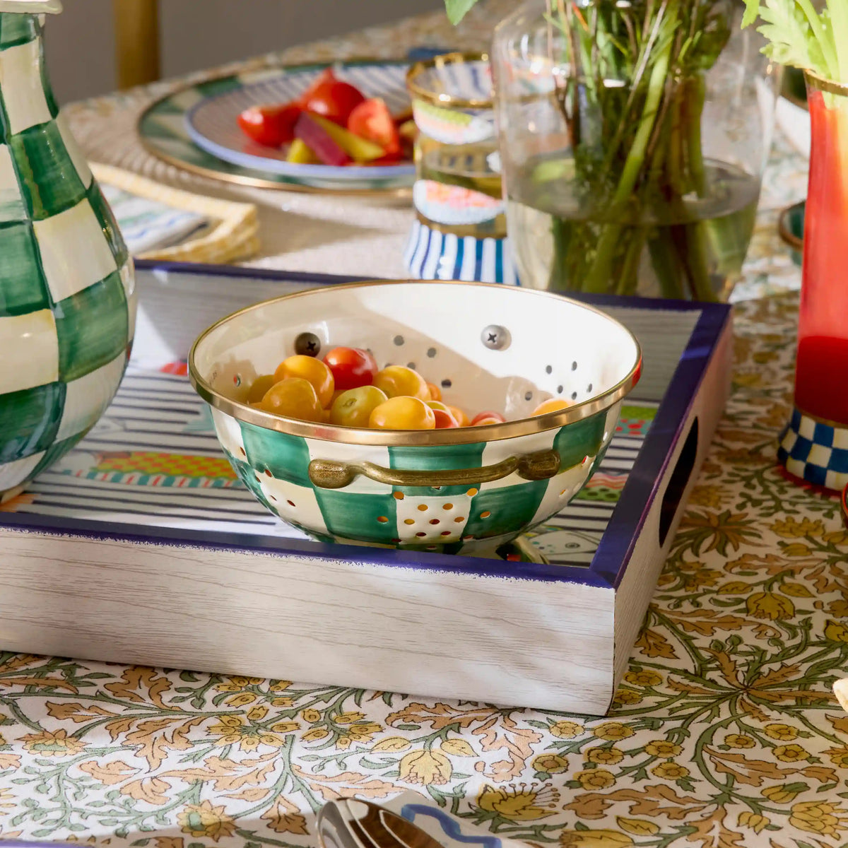 Emerald Check Large Colander
