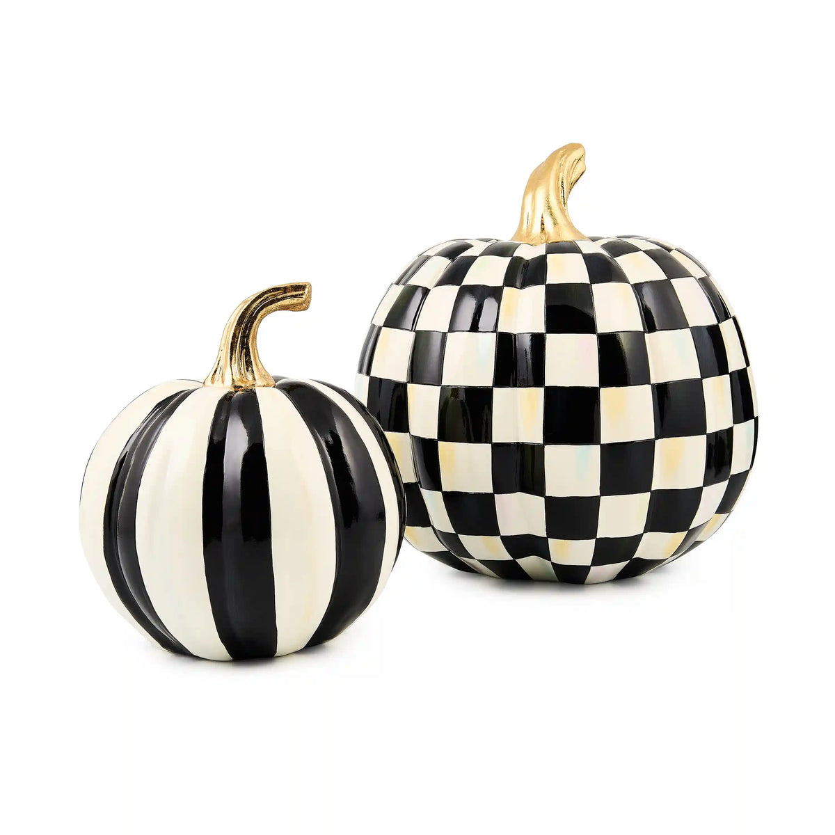 Classic Mocha Stripe Small & Check Medium Pumpkin Set