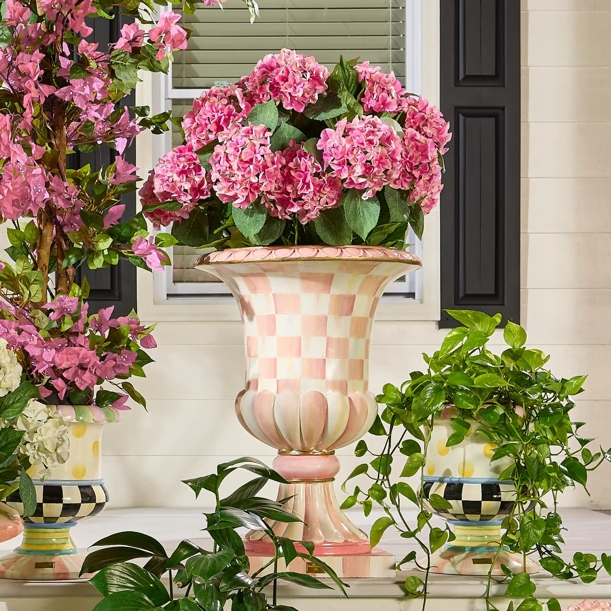Sterling Check Pedestal Urn
