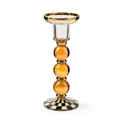 Violet Check Small Glass Candlestick