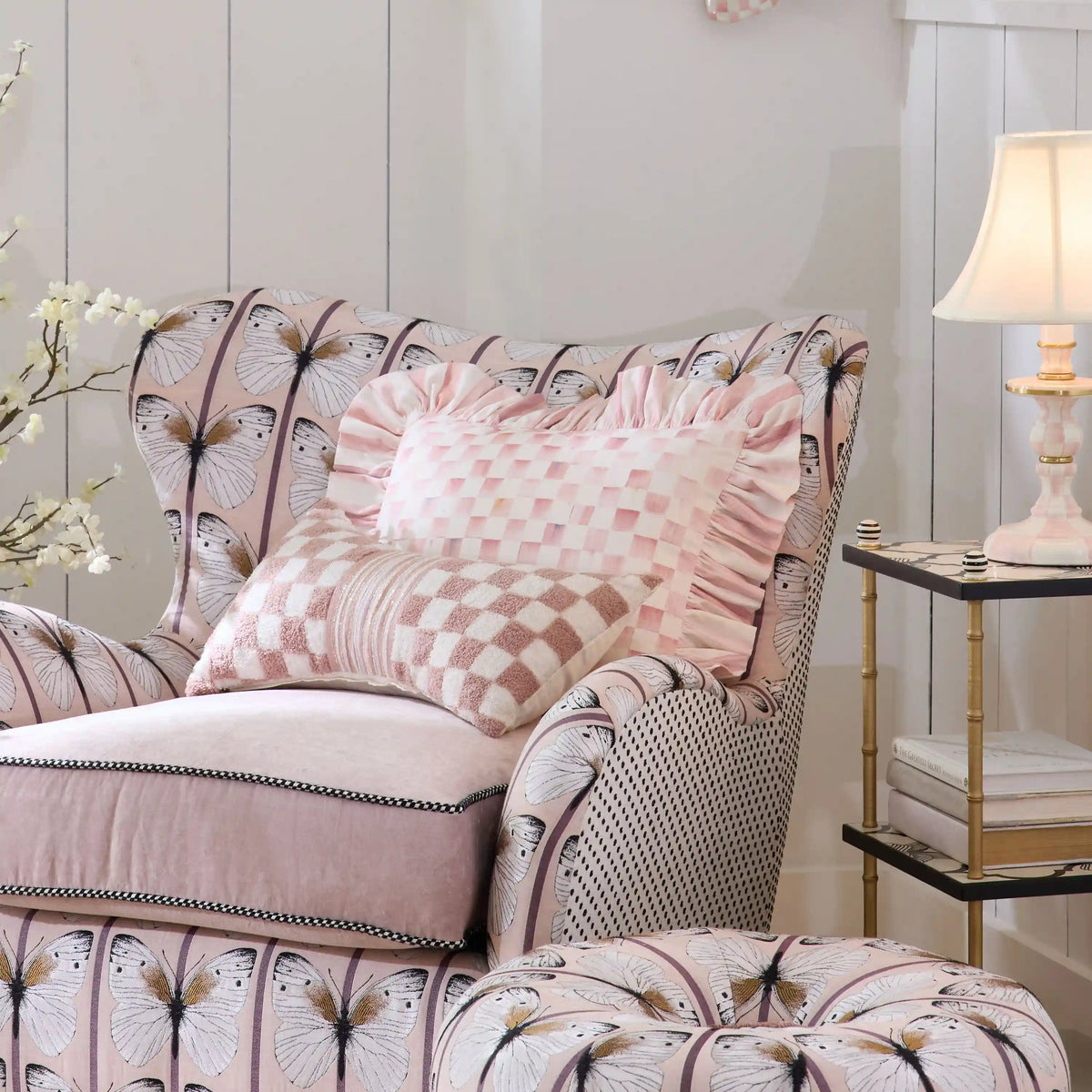 Mocha Stripe Throw Pillow with Ruffle