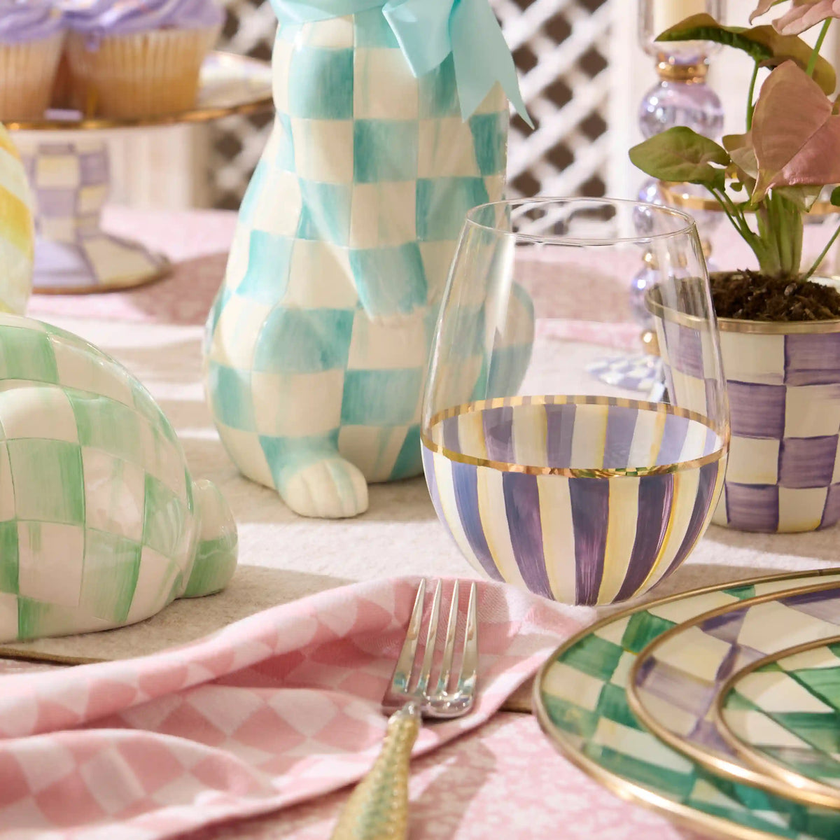 Rosy Stripe Stemless Wine Glass
