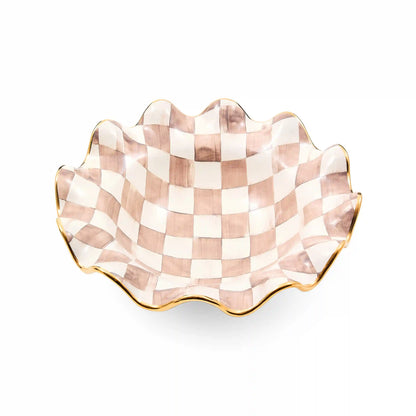 Violet Check Medium Ceramic Fluted Serving Bowl