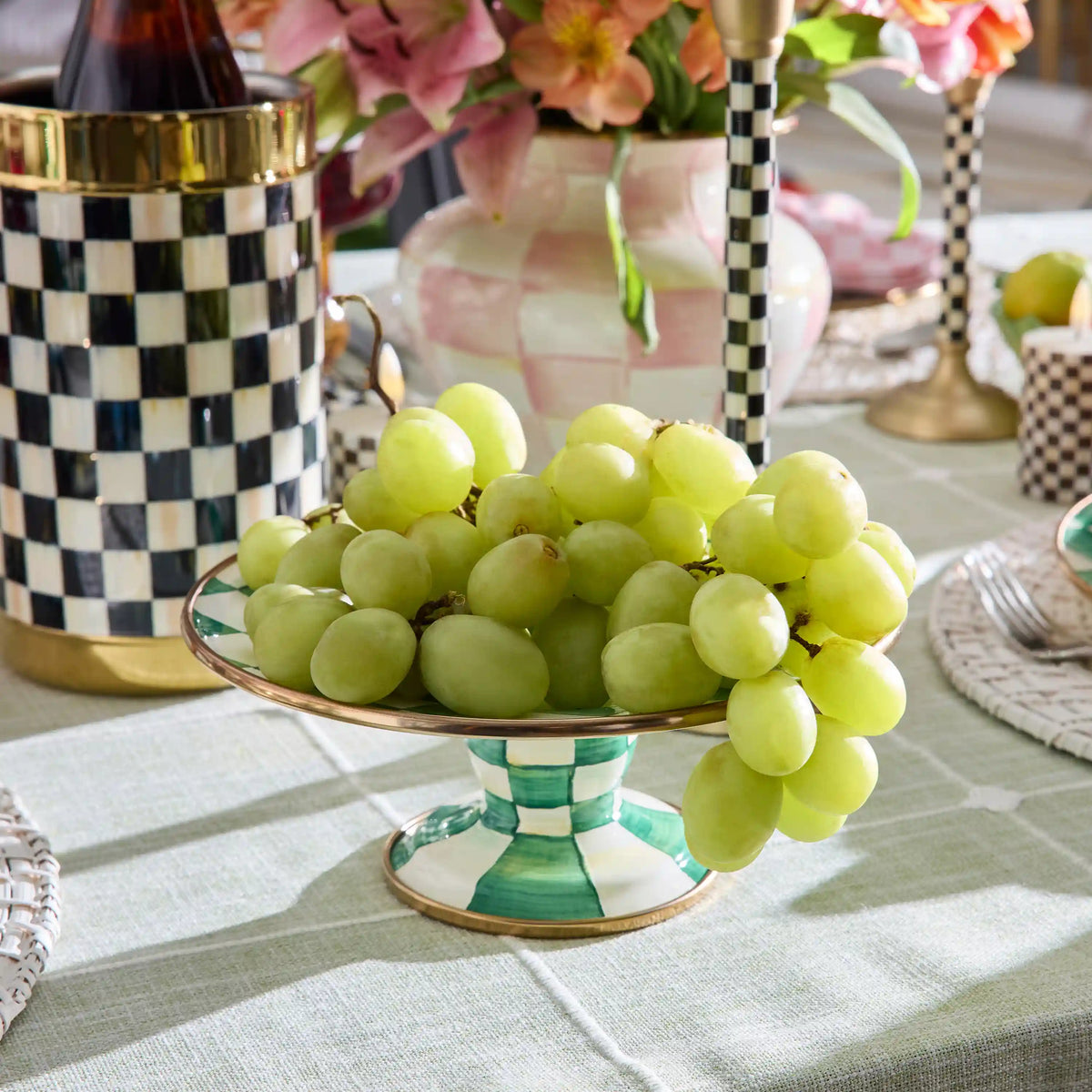 Mocha Check Small Pedestal Platter