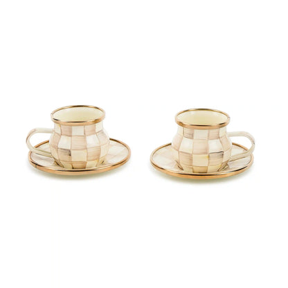 Sterling Check Espresso Cup & Saucer Set