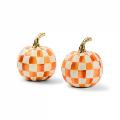 Classic Orange Check Mini Pumpkin Set of 2