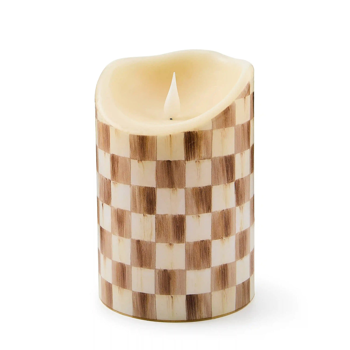 Mocha Check Flameless 5" Pillar Candle