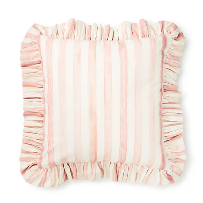 Rosy Stripe Ruffle Throw Pillow