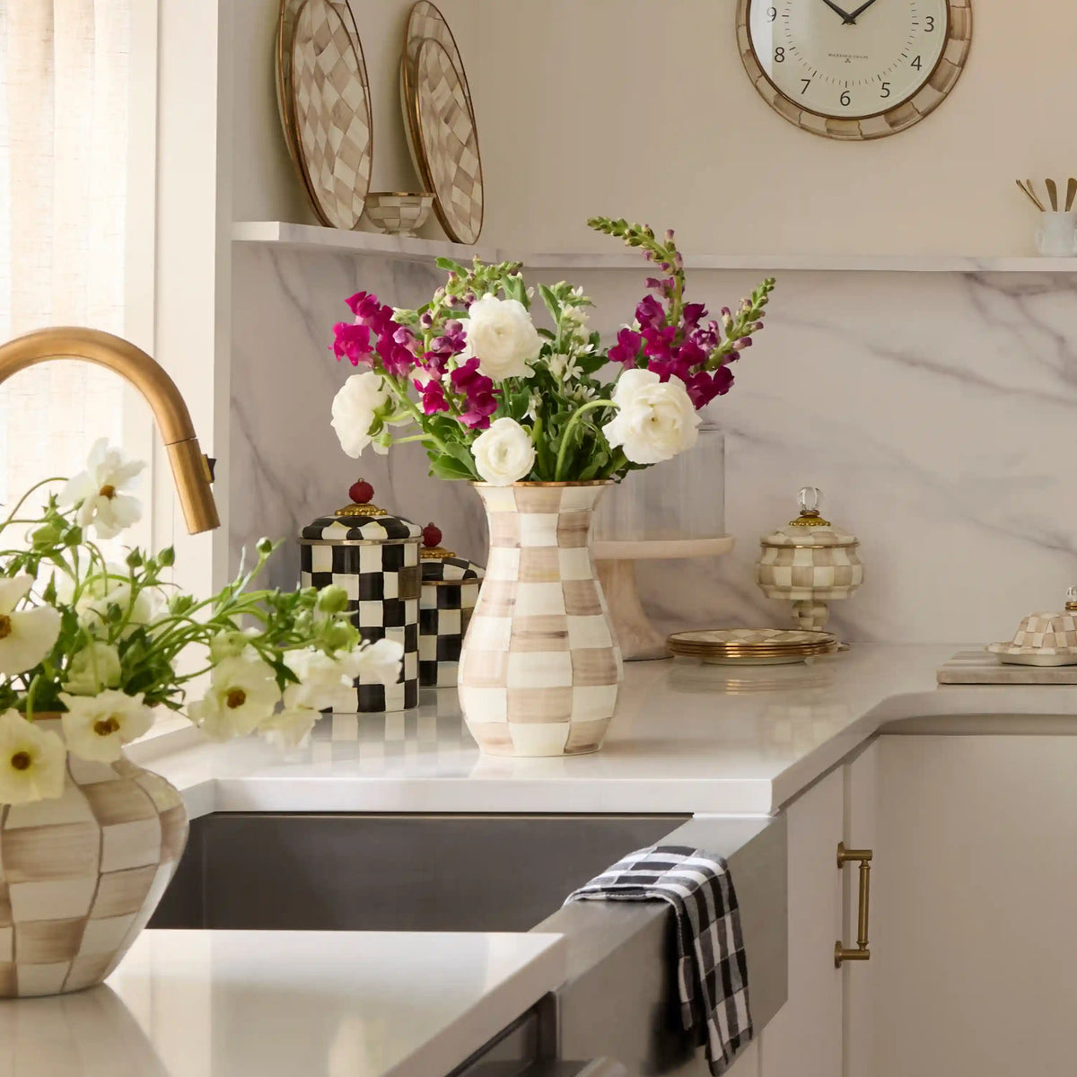 Mocha Check Tall Vase