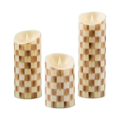 Emerald Check Flameless 5" Pillar Candle