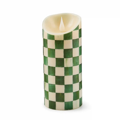 Emerald Check Flameless 6" Pillar Candle