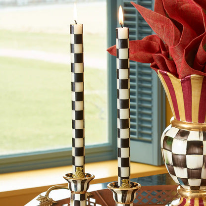 Check Gold & Ivory Dinner Candles, Set of 2