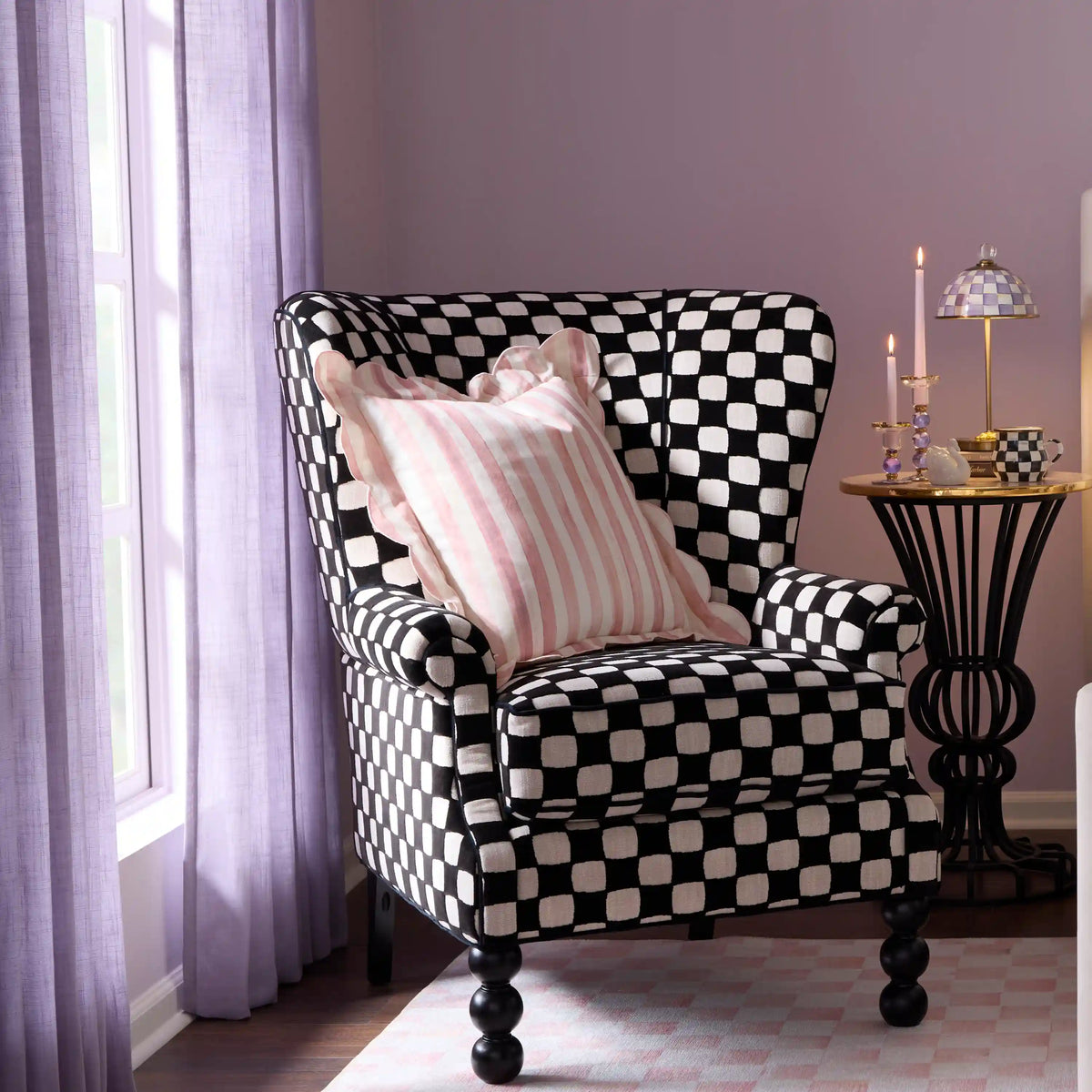 Courtly Check Reversible Scalloped Throw Pillow