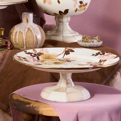 Wild Rose Brown Large Pedestal Platter