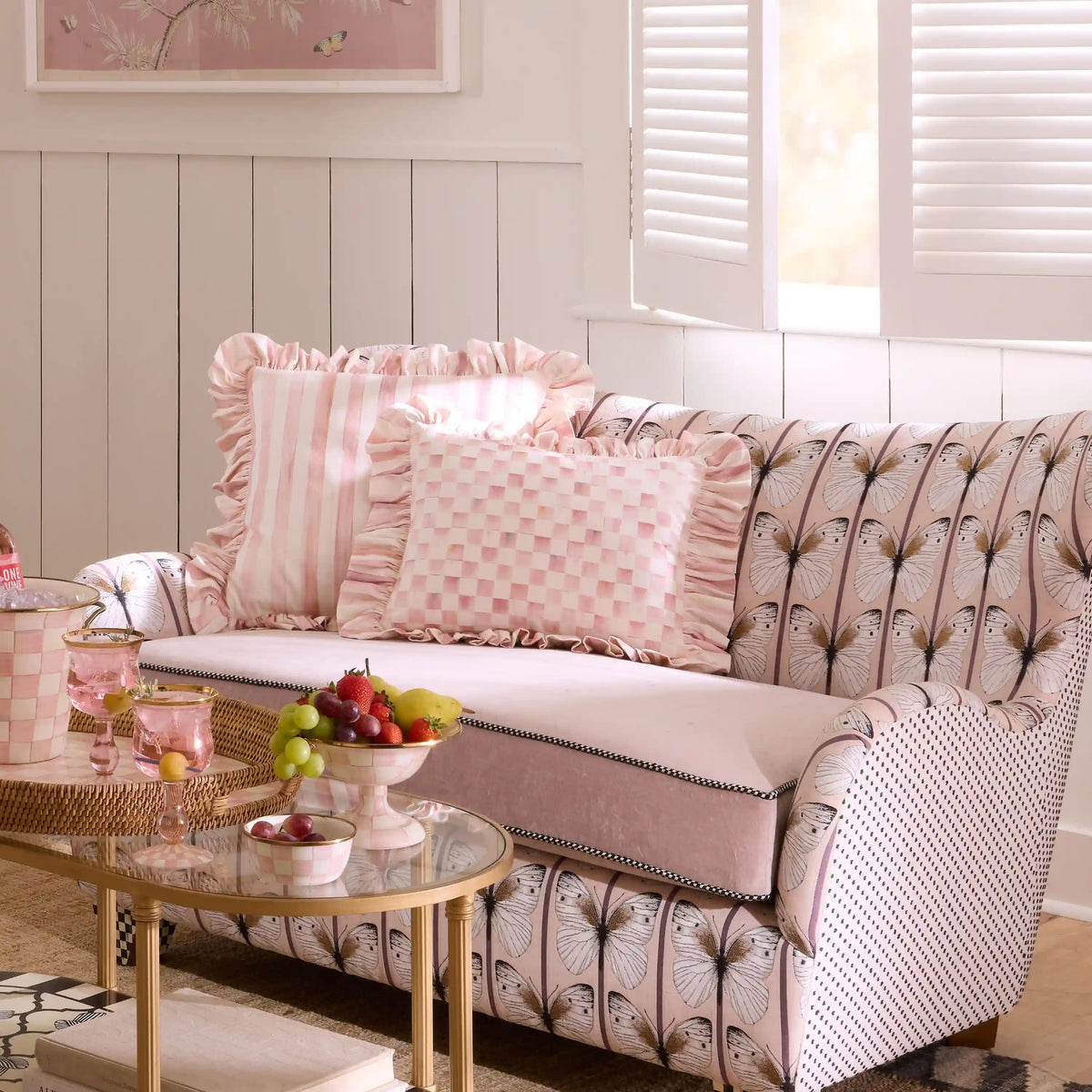 Rosy Stripe Ruffle Throw Pillow