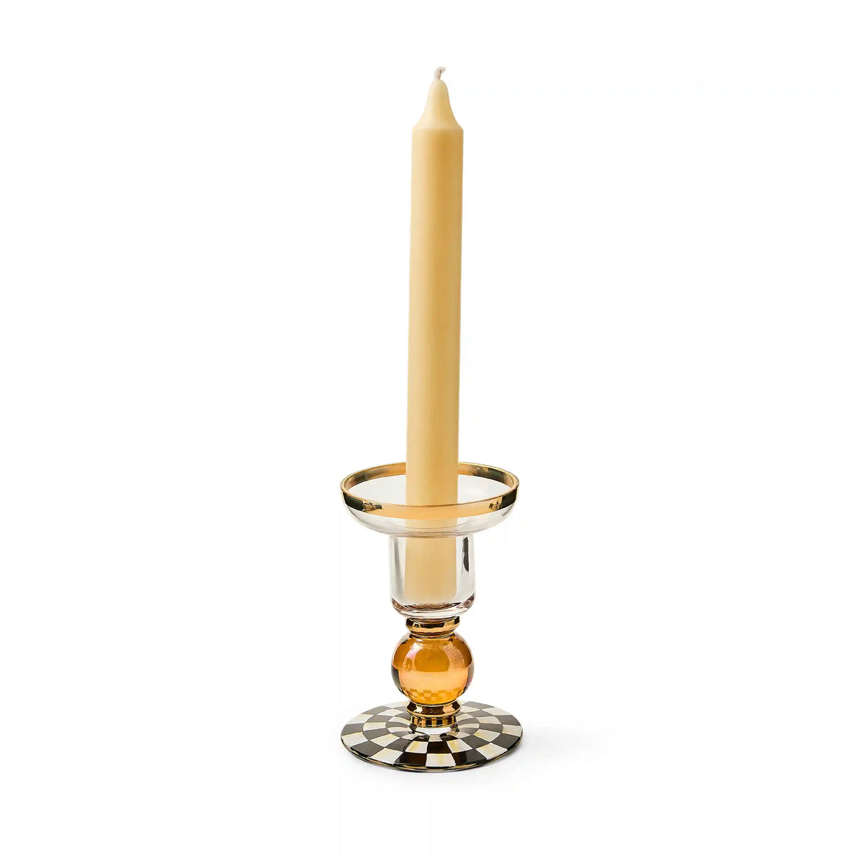 Violet Check Small Glass Candlestick
