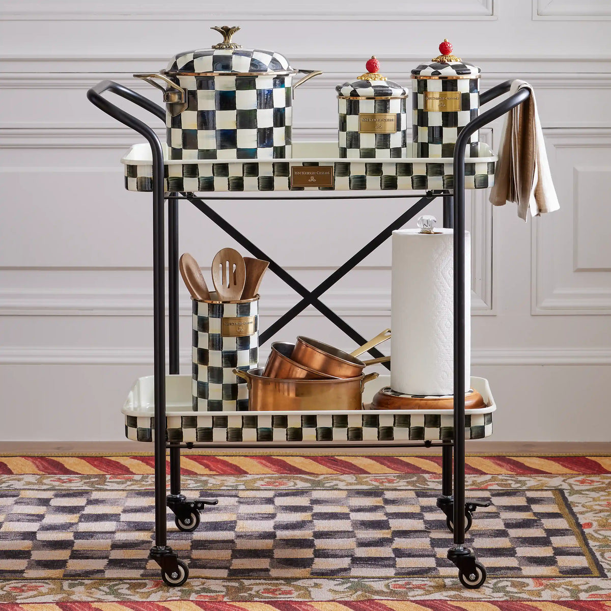 Mocha Check 3-Tier Kitchen Cart